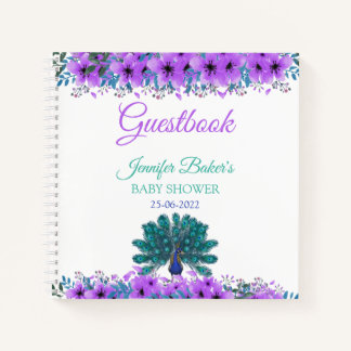 Carnet Peacock vert et bleu | Fleurs d'aquarelle violette