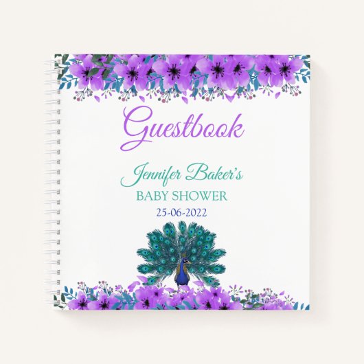 Carnet Peacock vert et bleu | Fleurs d'aquarelle violette (Devant)
