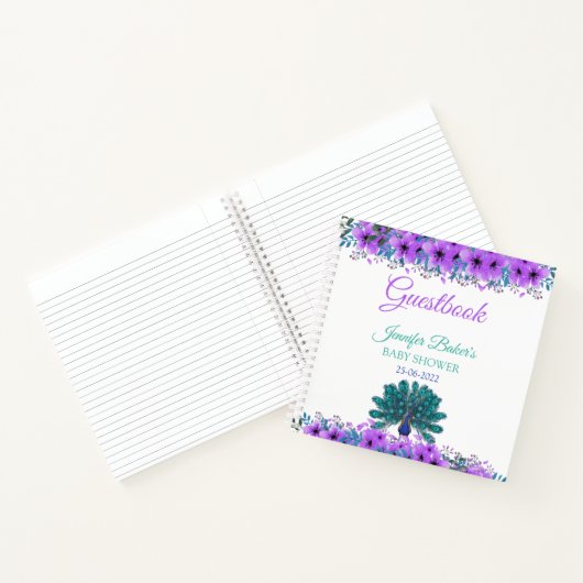 Carnet Peacock vert et bleu | Fleurs d'aquarelle violette (Intérieur)