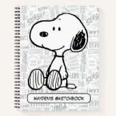 Carnet PEANUTS | Snoopy on Black White Comics Dessin (Devant)