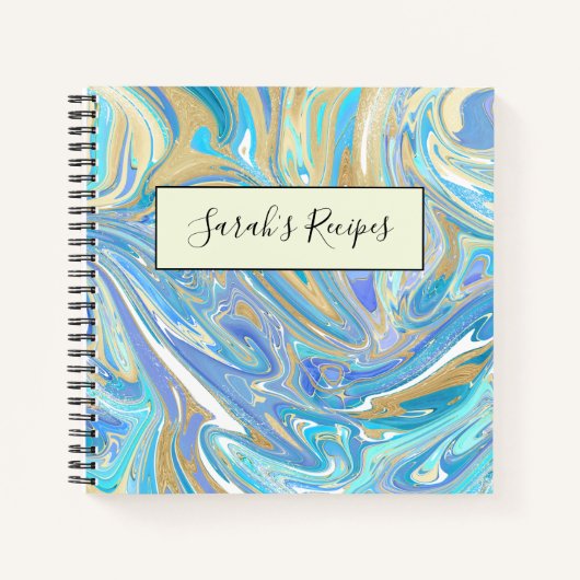Carnet Pearlescent Aqua & Gold en marbre liquide (Devant)