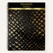 Carnet Peau brillante de serpent noir et or (Devant)