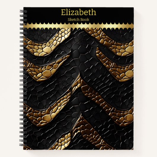 Carnet Peau de serpent : noir et or complexe (Devant)