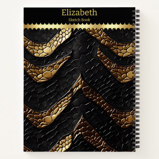Carnet Peau de serpent : noir et or complexe (Dos)