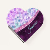 Carnet Peau de sirène rose argent faux strass monogramme  (Devant)