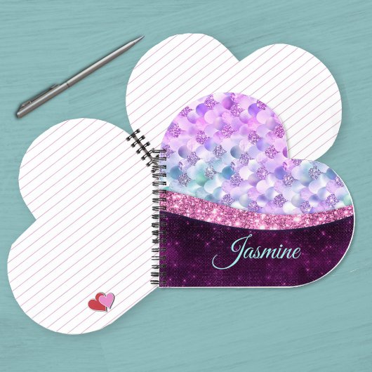 Carnet Peau de sirène rose argent faux strass monogramme 