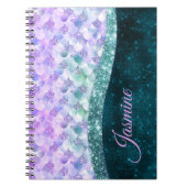 Carnet Peau de sirène sarcelle argent faux strass monogra (Devant)