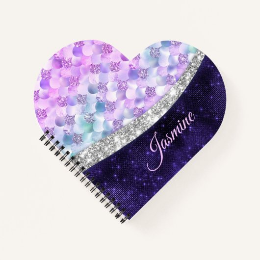 Carnet Peau de sirène violet argent faux strass monogramm (Devant)