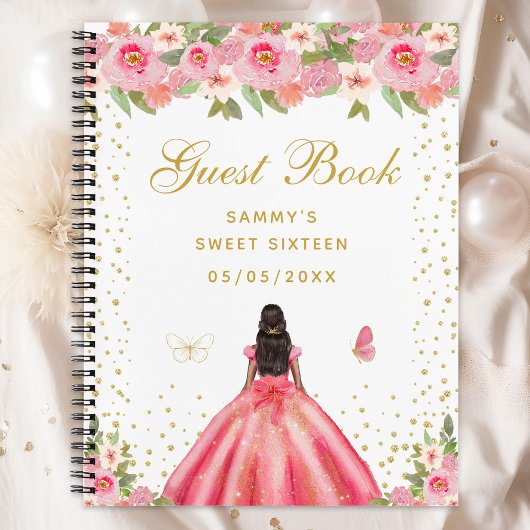 Carnet Peau rose florale foncée princesse Sweet sixteen