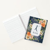 Carnet Pêche et bleu Monogramme Aquarelle Florale (Intérieur)