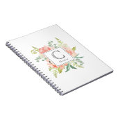 Carnet Pêche et crème Aquarelle Florale avec Monogramme (Côté Droit)