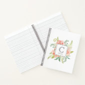 Carnet Pêche et crème Aquarelle Florale avec Monogramme (Intérieur)
