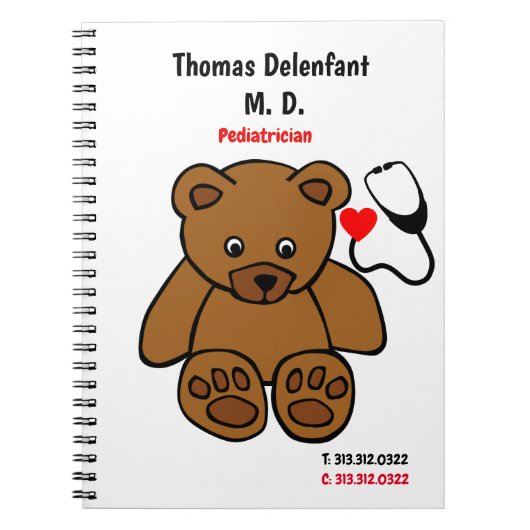Carnet Pédiatre - stéthoscope en peluche et coeur (Devant)