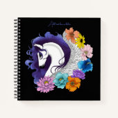 Carnet Pegasus Noir Floral (Devant)