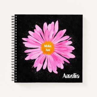 Carnet Peinture à fleurs roses personnalisée