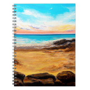 Carnet peinture à l'huile d'un beau coucher de soleil dor