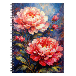 Carnet Peinture à l'huile florale de pivoine rose vibrant