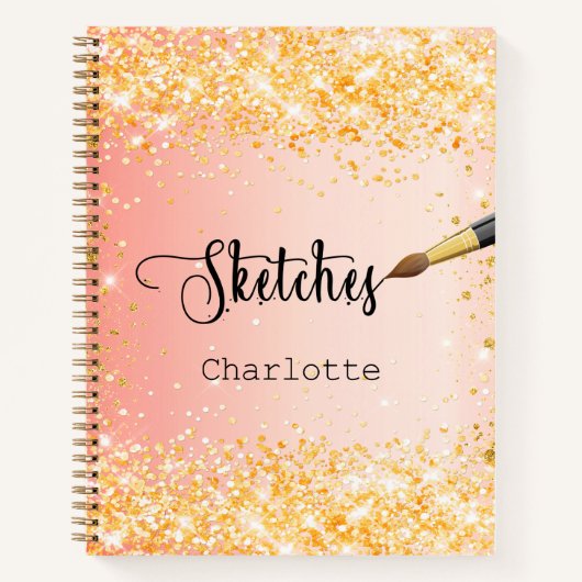 Carnet Peinture à parties scintillant or orange (Devant)