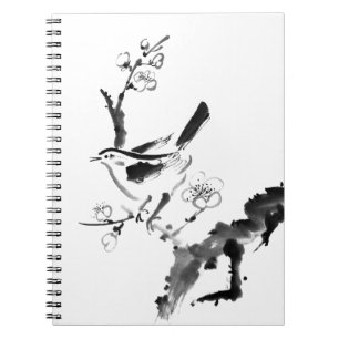 Carnet Peinture chinoise, fleur de prune et oiseau