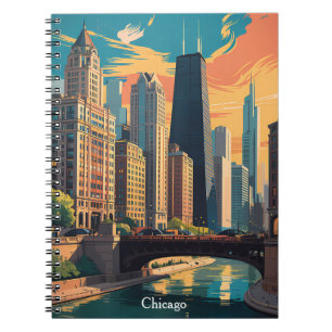 Carnet Peinture colorée vintage de la skyline de Chicago