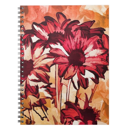 Carnet Peinture d'art rustique à fleurs rouges (Devant)