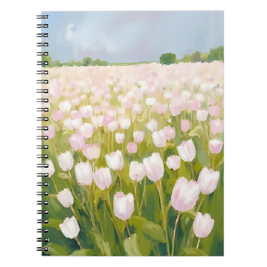 Carnet Peinture de champ de fleurs de tulipes blanches (Devant)