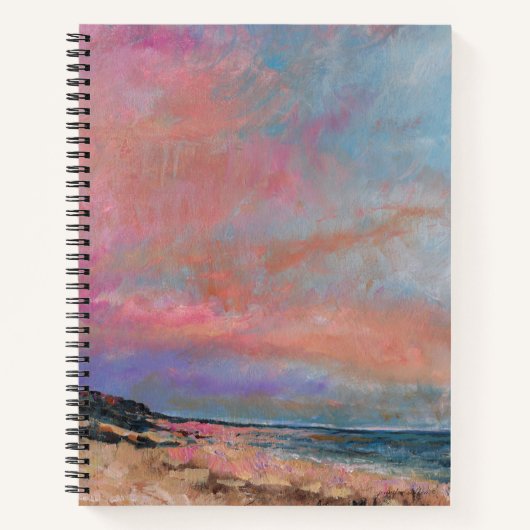 Carnet Peinture de coucher de soleil rose sur la plage (Devant)
