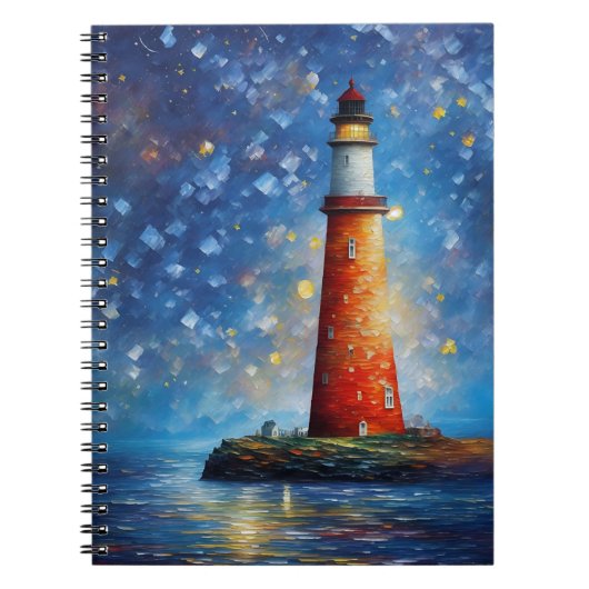Carnet Peinture de coucher de soleil sur l'océan du phare (Devant)