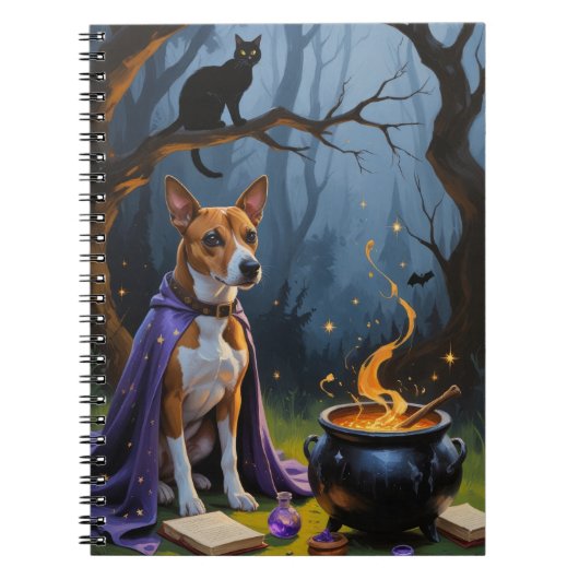 Carnet Peinture d'Halloween lunaire de Basenji Chien (Devant)