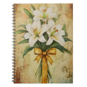 Carnet Peinture d'un bouquet de lys blancs avec un ruban