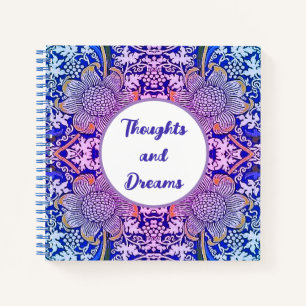 Carnet Pensées et rêves Boho Blue Purple Fleurs