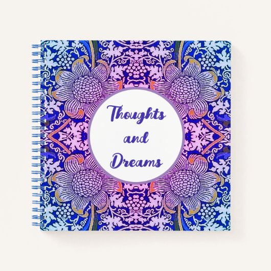 Carnet Pensées et rêves Boho Blue Purple Fleurs (Devant)