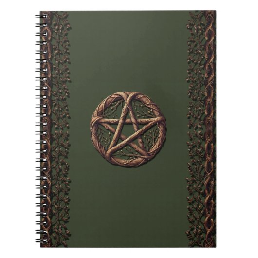 Carnet Pentacle de brindille de bois vert olive Wiccan  (Devant)