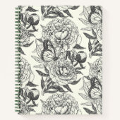 Carnet Peonies et papillons bloquent l'impression, noir e (Devant)
