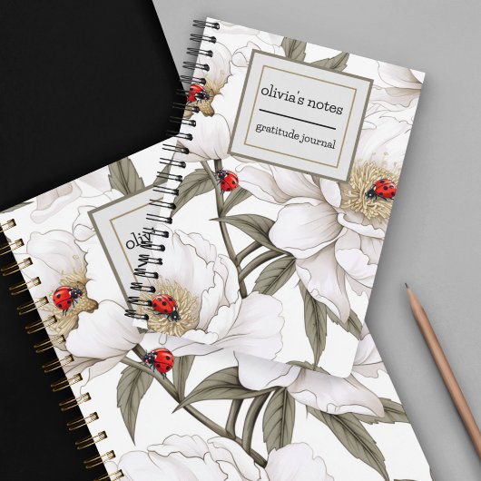 Carnet Peony avec Ladybugs | Serene | Paix | Gratitude