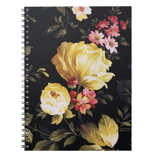 Carnet Peony jaune design sur noir (Devant)