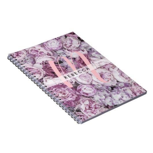 Carnet Peony Rose Floral Pink Script Monogramme (Côté Droit)