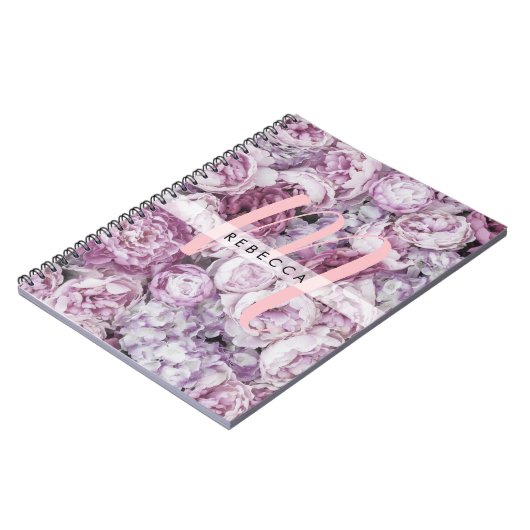 Carnet Peony Rose Floral Pink Script Monogramme (Côté gauche)