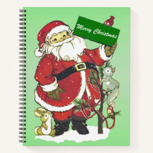 Carnet Père Noël Avec Panneau De Noël Petits Animaux Arbr