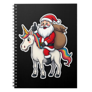 Carnet Père Noël de Noël à cheval sur une licorne - Fille