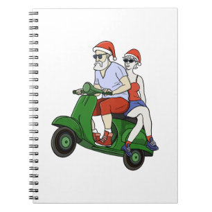 Carnet Père Noël et Mme Claus chevauchant un scooter