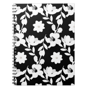 Carnet Perles en fleurs blanches sur le noir