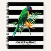 Carnet Perroquet Sur Bandes Noires Et Blanches (Devant)