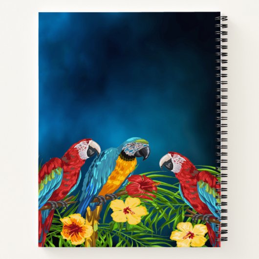 Carnet Perroquets bleus oiseaux nom des fleurs (Dos)