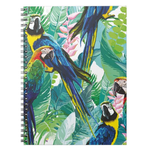 Carnet perroquets colorés et fleurs exotiques (Devant)