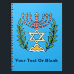 Carnet Persian Magen David Menorah<br><div class="desc">Cette image a été adaptée à partir d'un carrelage juif perse antique et présente une menorah avec un Magen David (Étoile de David) encadré de branches d'olivier. Les imperfections de l'image originale peinte à la main ont été conservées.</div>