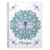 Carnet Personalisé bleu violet Mandala Dragonfly Blanc (Devant)