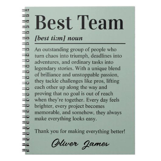 Carnet Personalized Best Team Definition Appreciation (Devant)