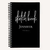 Carnet Personalized Black White Script Name Sketchbook (Recto)