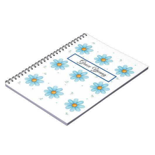 Carnet Personalized Blue Daisy Notebook Custom Name (Côté gauche)